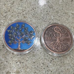 5 Troy AVDP .999 Pure Copper Tree Round Collectible Coins - Blue Enamel Accent